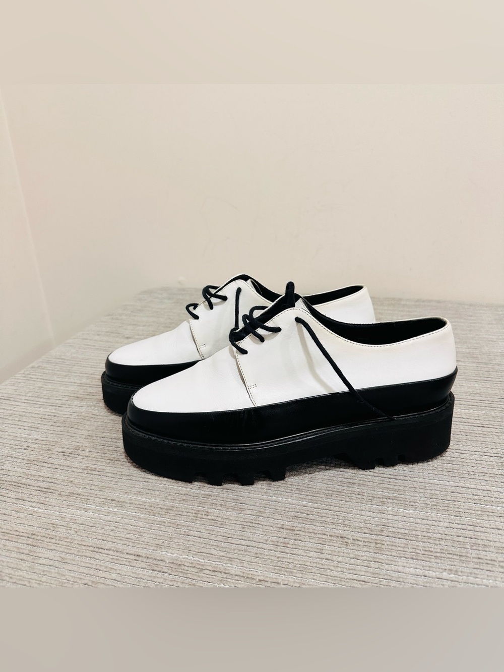 Unreal Fields Step Up White‎ Leather Creepers Platform Derby Shoes EU 39 / US 8